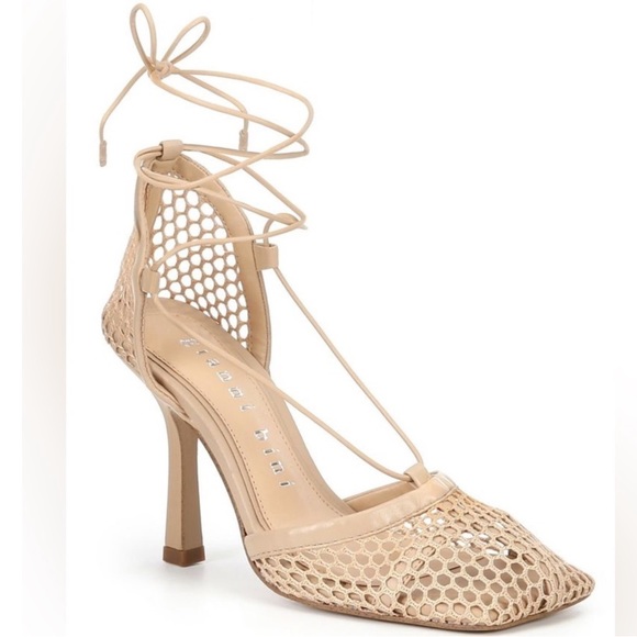 Reagan Mesh And Leather Ankle Wrap Square Toe Pumps